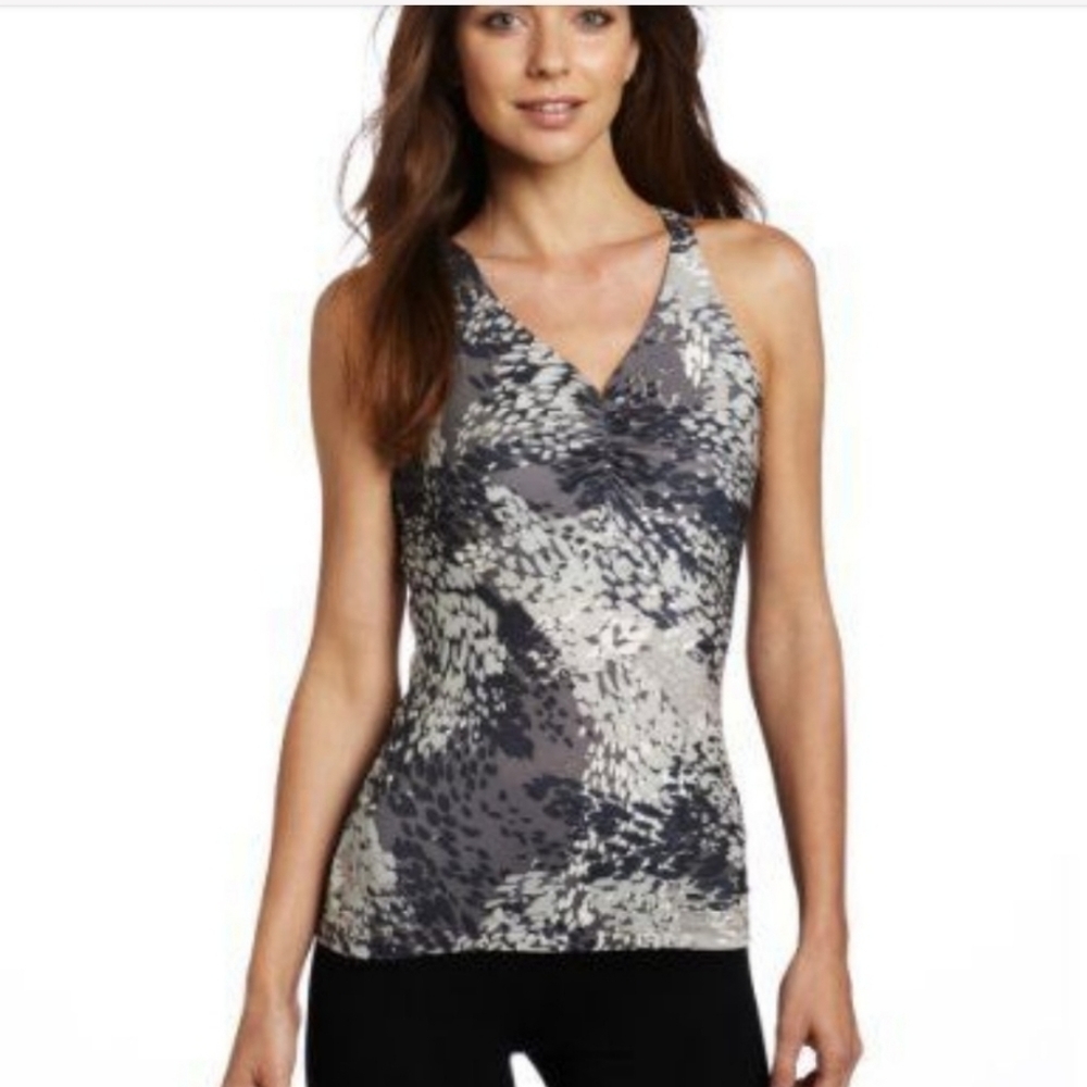 PrAna gray camo print tank top with shelf bra S